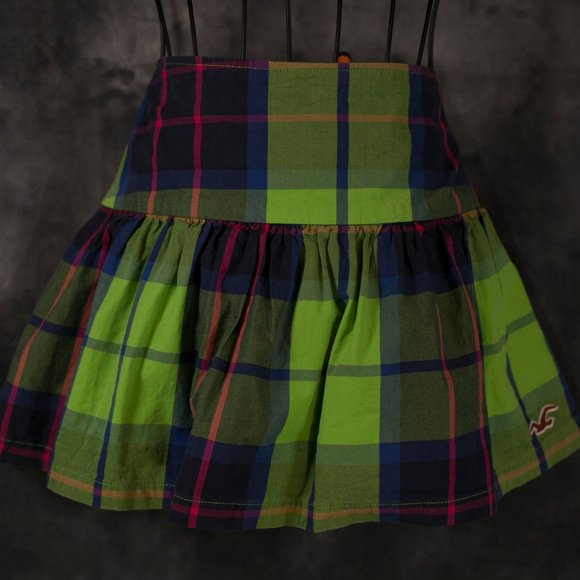HOLLISTER MINI SKIRT SZ 1 Green Blue Red Dropped Waist, 100% cotton - Picture 9 of 9